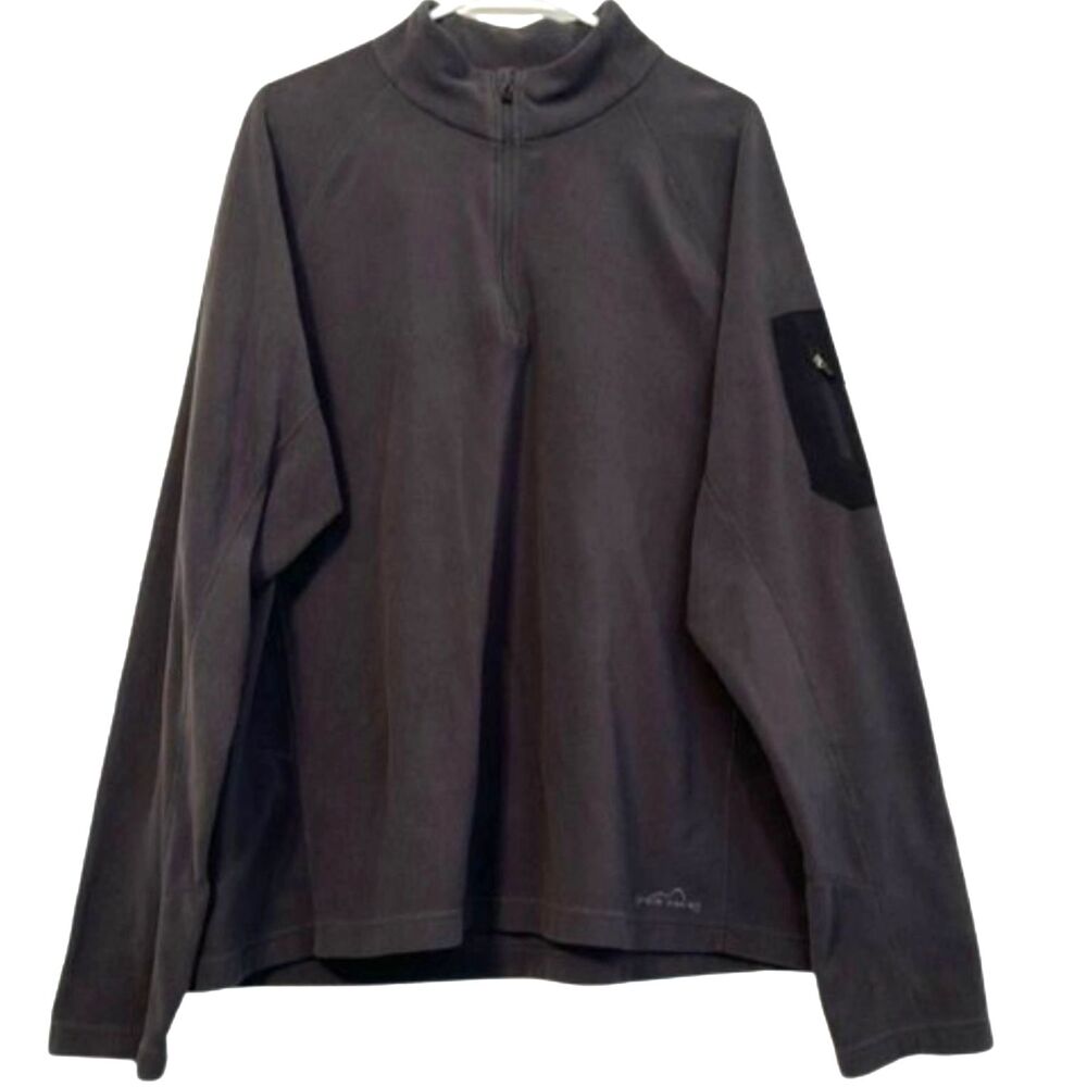 Eddie Bauer Half Zip Henley Fleece Sweater Mens XL Mock Neck Outdoor Hiking Grey